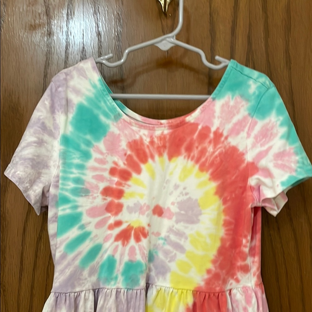 LANDS END UGC Girls Size Large Colorful Tie-Dye Short Sleeve Dress - Picture 2 of 8